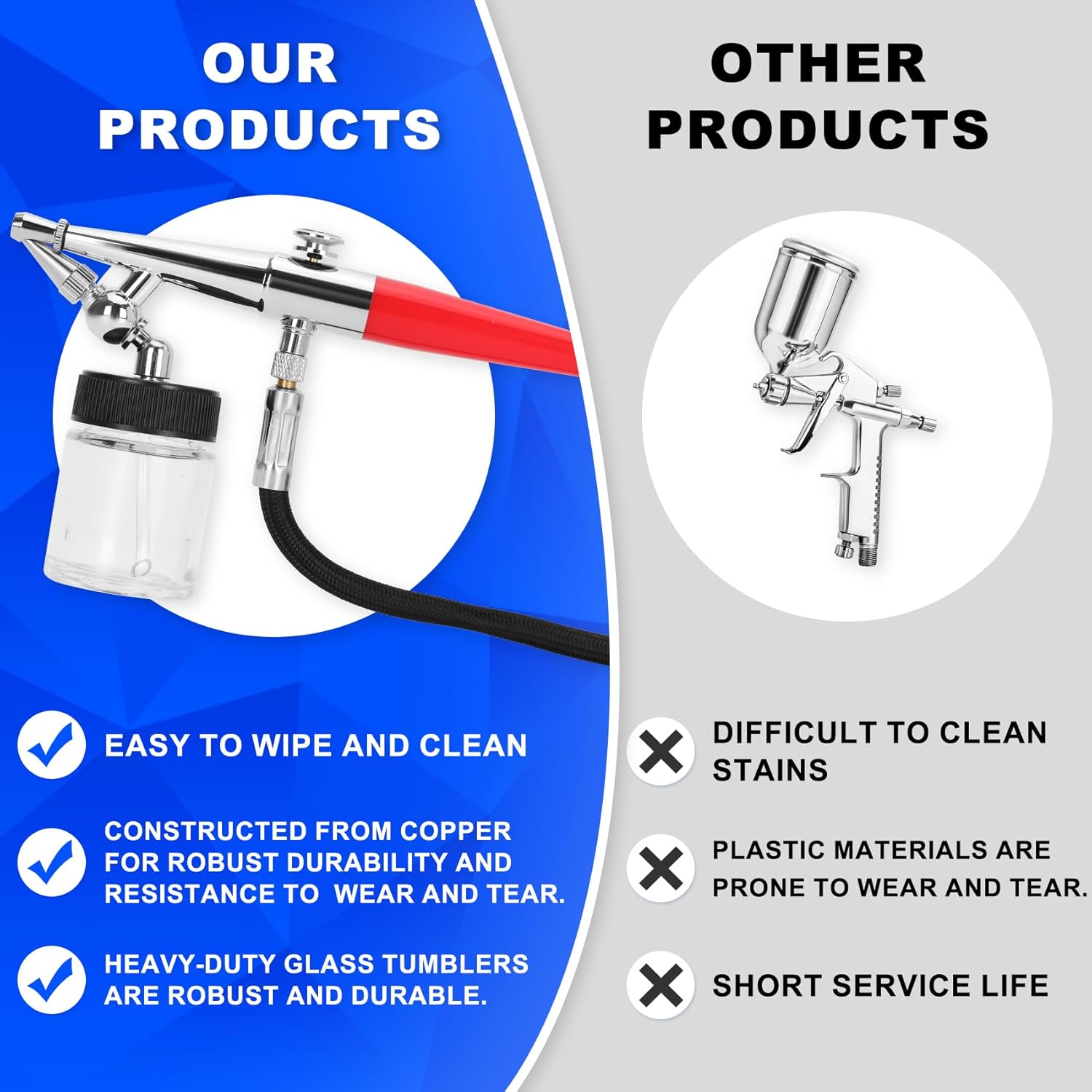 Single-Action Siphon Feed Spray Gun Kit (Red) - Airbrush H-Set with 3 Nozzles & 6-Foot Hose, Airbrush H-Set Single Action Suitable for Models, Art Painting, Handmade DIY, Small Scene Repairs & More