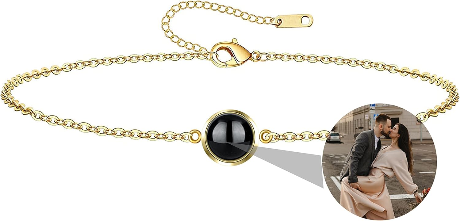 Custom Photo Bracelet for Women Personalized Photo Projection Bracelet with Picture Inside Sterling Silver Circle Photo Bracelet Customized Picture