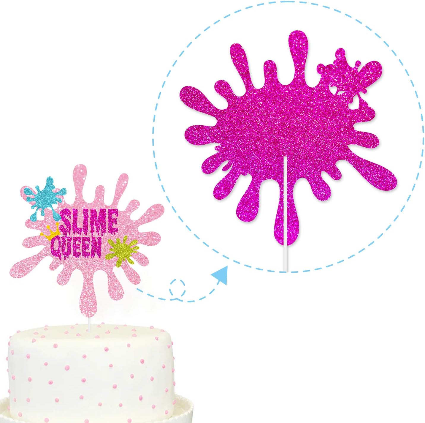 Slime Queen Cake Topper Pink Glitter Happy Birthday Colorful Slime Shape Art Theme Party Decor Picks for Birthday Party Decorations Supplies