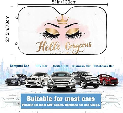 Miniatura 6 de Parasol para parabrisas de automóvil con leyenda Hello Gorgeous morado y pestañas, parasol plegable para ventana delantera, visera protectora