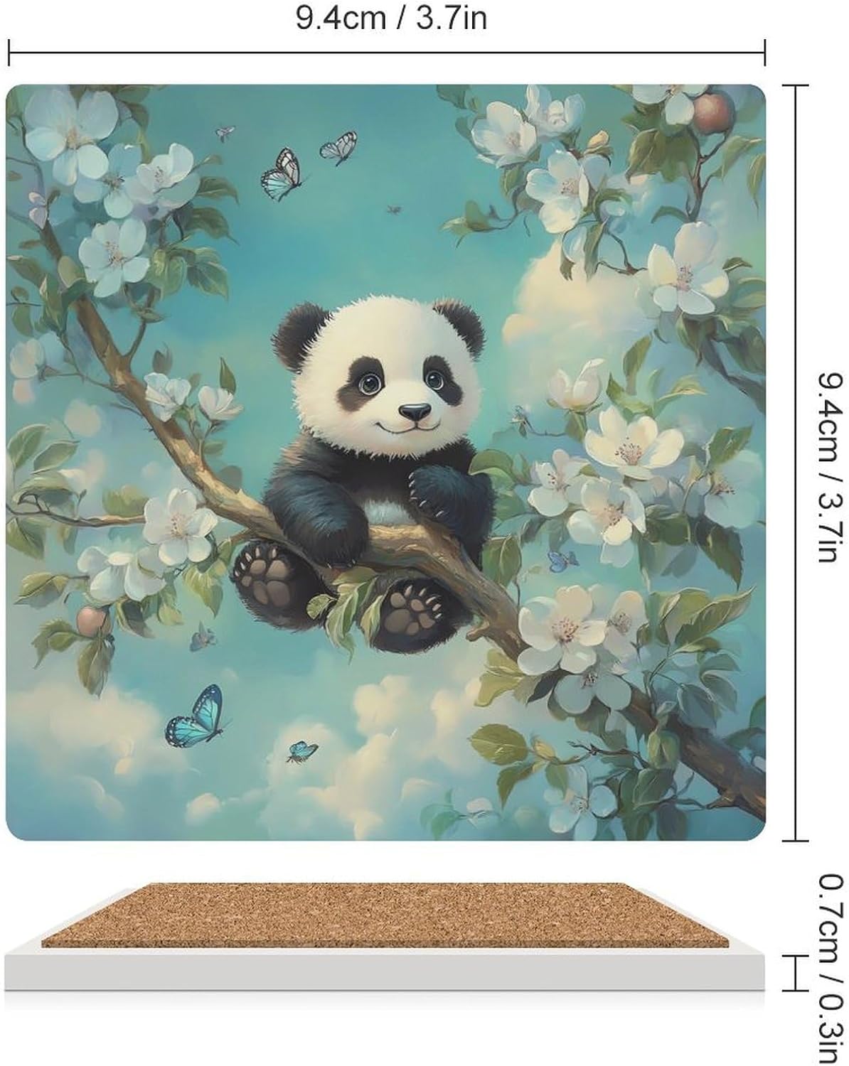 Cute Panda Bear Ceramic Coasters Set Square Drink Coasters Table Coaster for Kitchen Desktop Decor