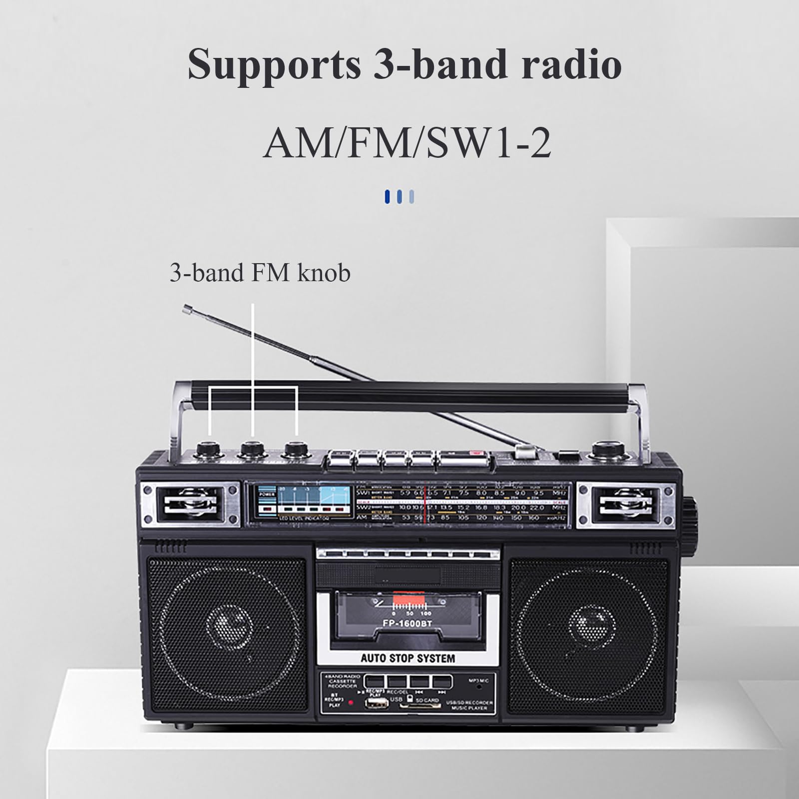 Radio De Cinta Retro, Radio Portátil De Cuatro Bandas, Admite Cinta Bluetooth U Disco Reproducción De Tarjeta SD, Admite Función De Transcripción, Modo De Fuente De Alimentación Dual CC/CA