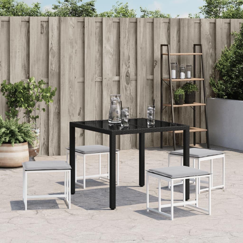Mangloder - Sgabello da giardino con cuscino, 4 pezzi, in acciaio bianco e textilene, resistente alle intemperie, ai raggi UV, 40 x 40 x 35 cm, per balcone, terrazza, lounge all'aperto, seduta fino a