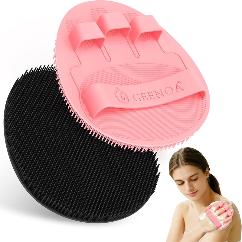 Escovas de silicone para banho com alças GEENOA, preta e rosa, pacote com 2