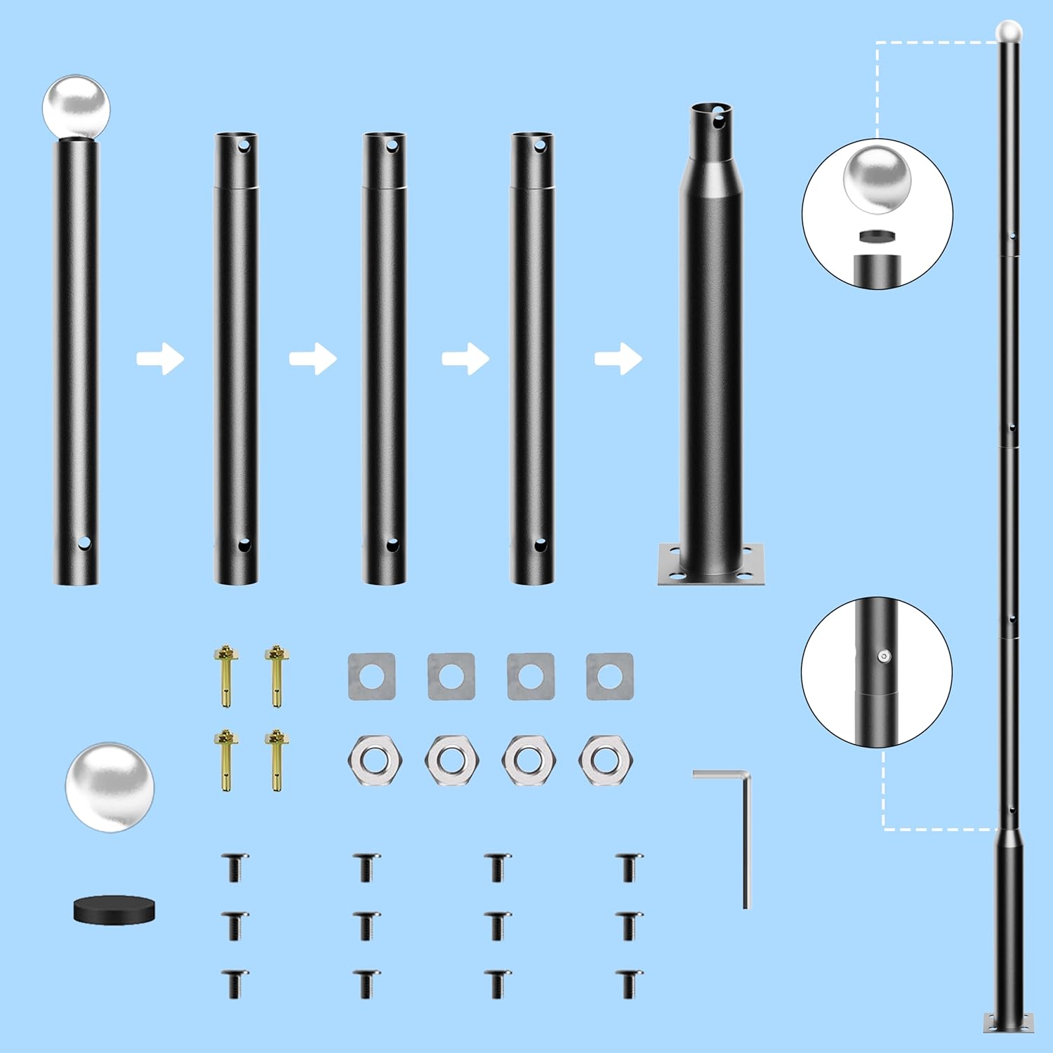 Street Light Pole Outdoor Solar Street Light Pole16.5Ft with Base - Ideal for Backyard, Porch, Patio or Walkway - Street Light Pole Accessory