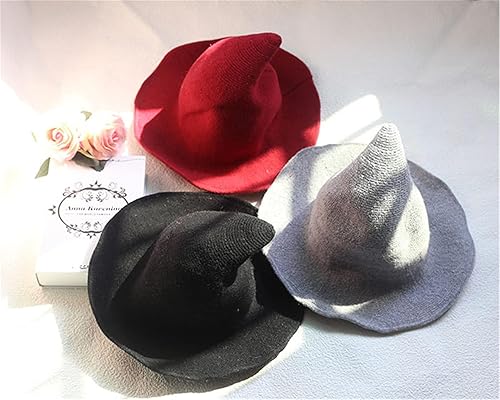 Miniatura 4 de ENJYOP Sombreros de bruja de lana cinitada para fiesta de Halloween, accesorio de sombrero de bruja puntiagudo
