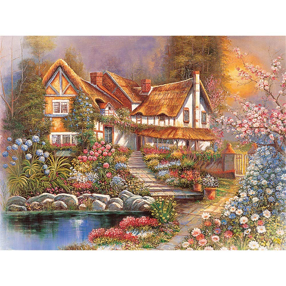 Diamant Peinture Complète Maison de Fleurs : Finie l'Anxiété Grâce aux Strass Ronds 70x90