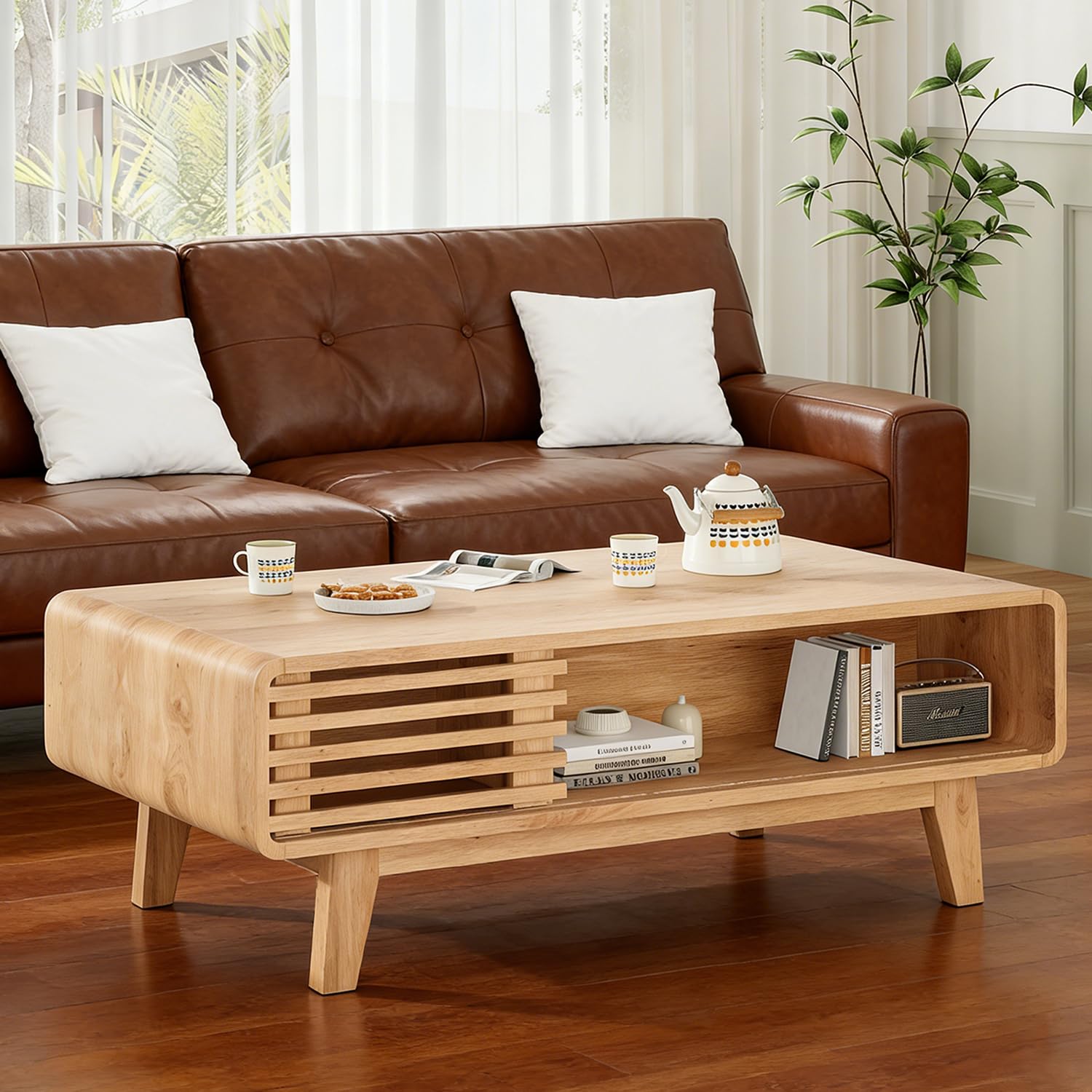 Coffee Table with Storage Modern Mid Century Wood Coffee Table with Solid Wood Legs Farmhouse Center Table for