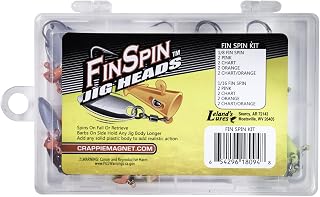 Crappie Magnet Fin Spin Kit, Freshwater Fishing Equipment and Accessories, 8 Size 1/8 Jig Heads, and 8 Size 1/16 Jig Heads (Packaging may vary)
