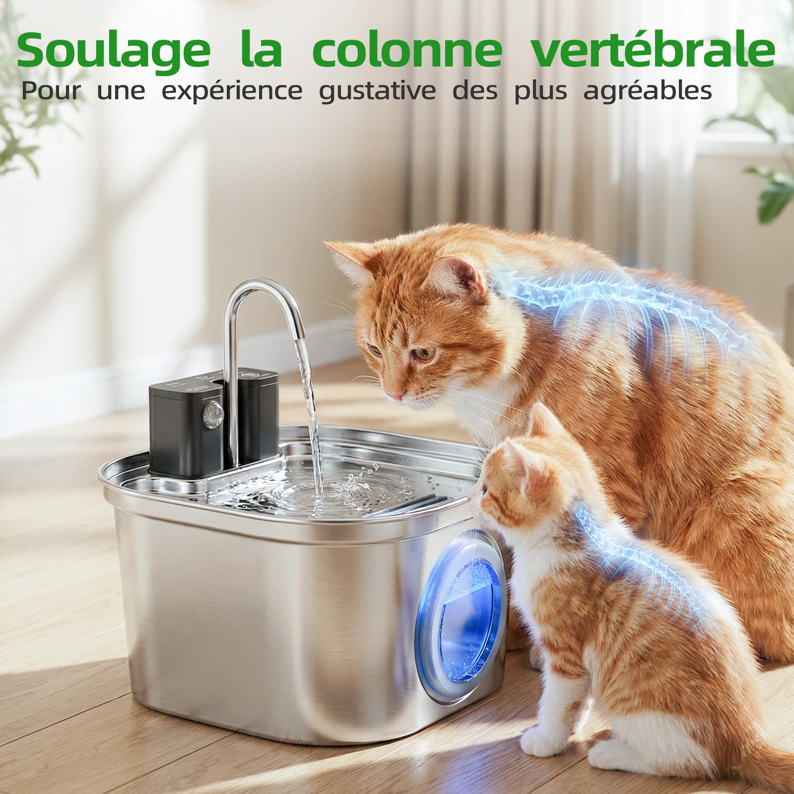 Fontaine à Eau pour Chat Universelle sans Fil en Acier Inoxydable pour Chats et Chiens: Fontaine à Boire Automatique 3,2L avec Détecteur de Mouvement | Batterie 4200mAh, Pompe à Eau Ultra-Silencieuse