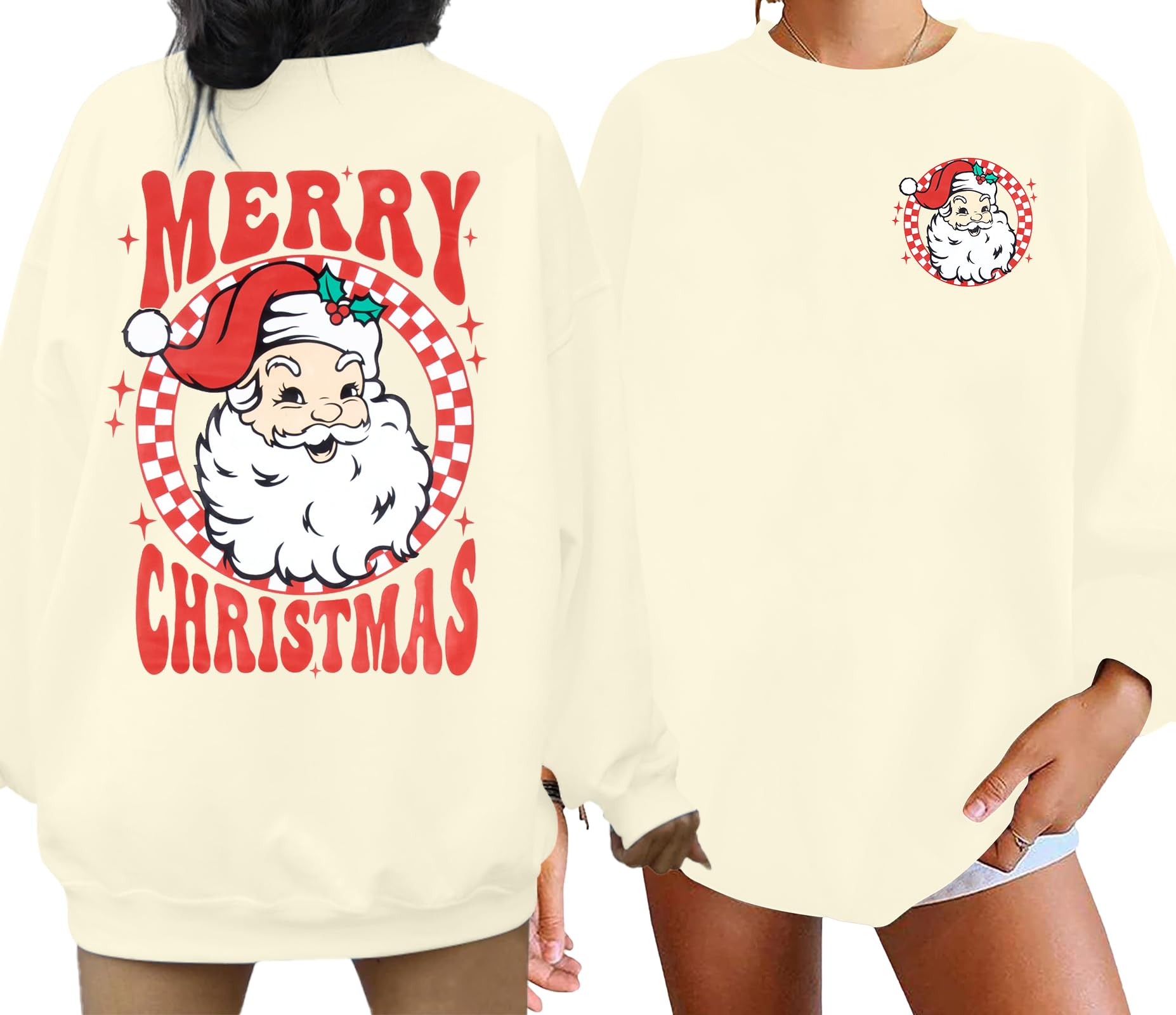 MNLYBABY Merry Christmas Santa Sweatshirt Oversized: Women Christmas Shirt Santa Claus Sweater Christmas Vibes Retro Tops
