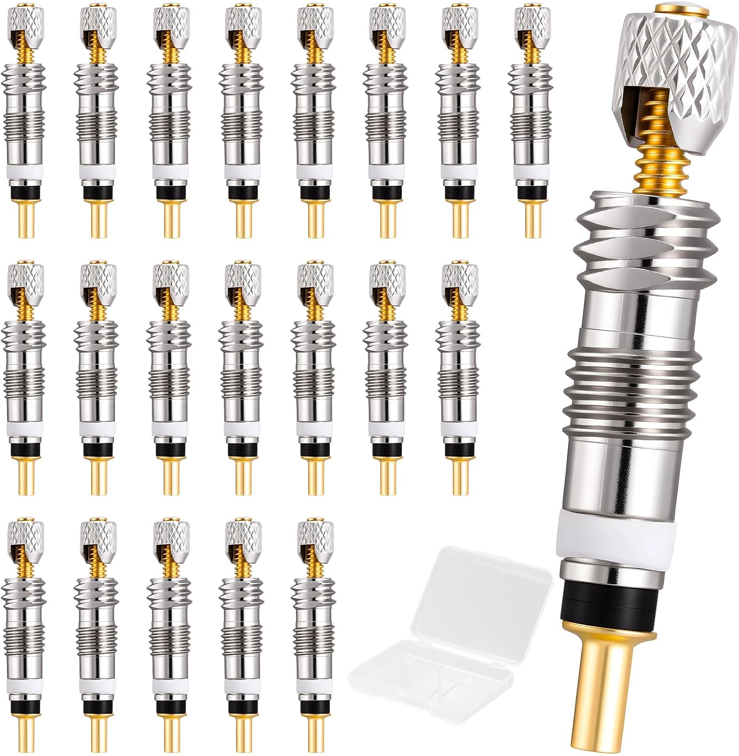 21Pcs Professional Brass Presta Valve Core & Stem - Leak-Proof Valve cores and Remover Tool Universal for Tubeless Road/MTB Bike Tires (Upgrade)