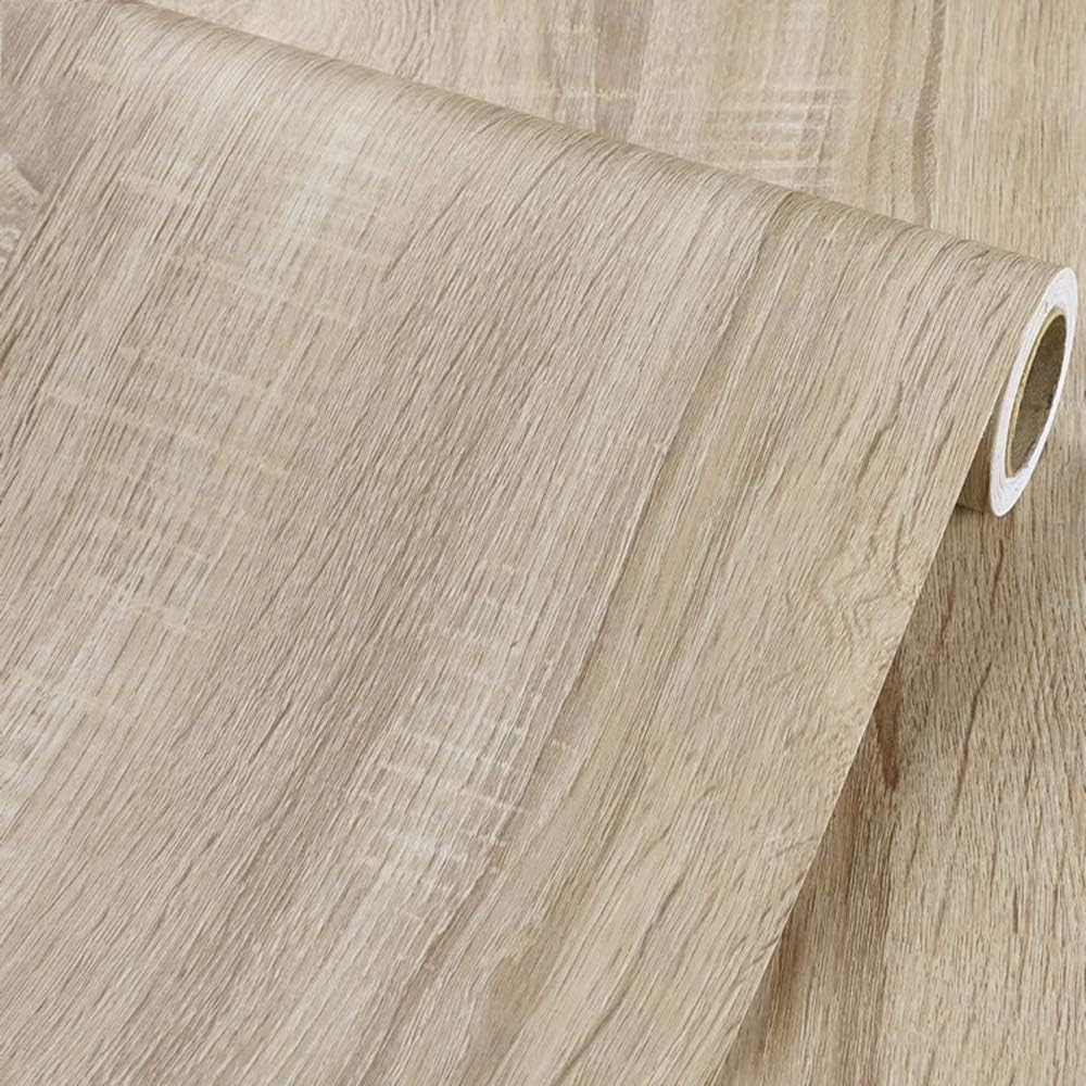 Self Adhesive Vinyl Rustic Light Wood Contact Paper Shelf Liner for Kitchen Cabinets Countertops Table Furniture Drawer Dresser 15.7x117 Inches