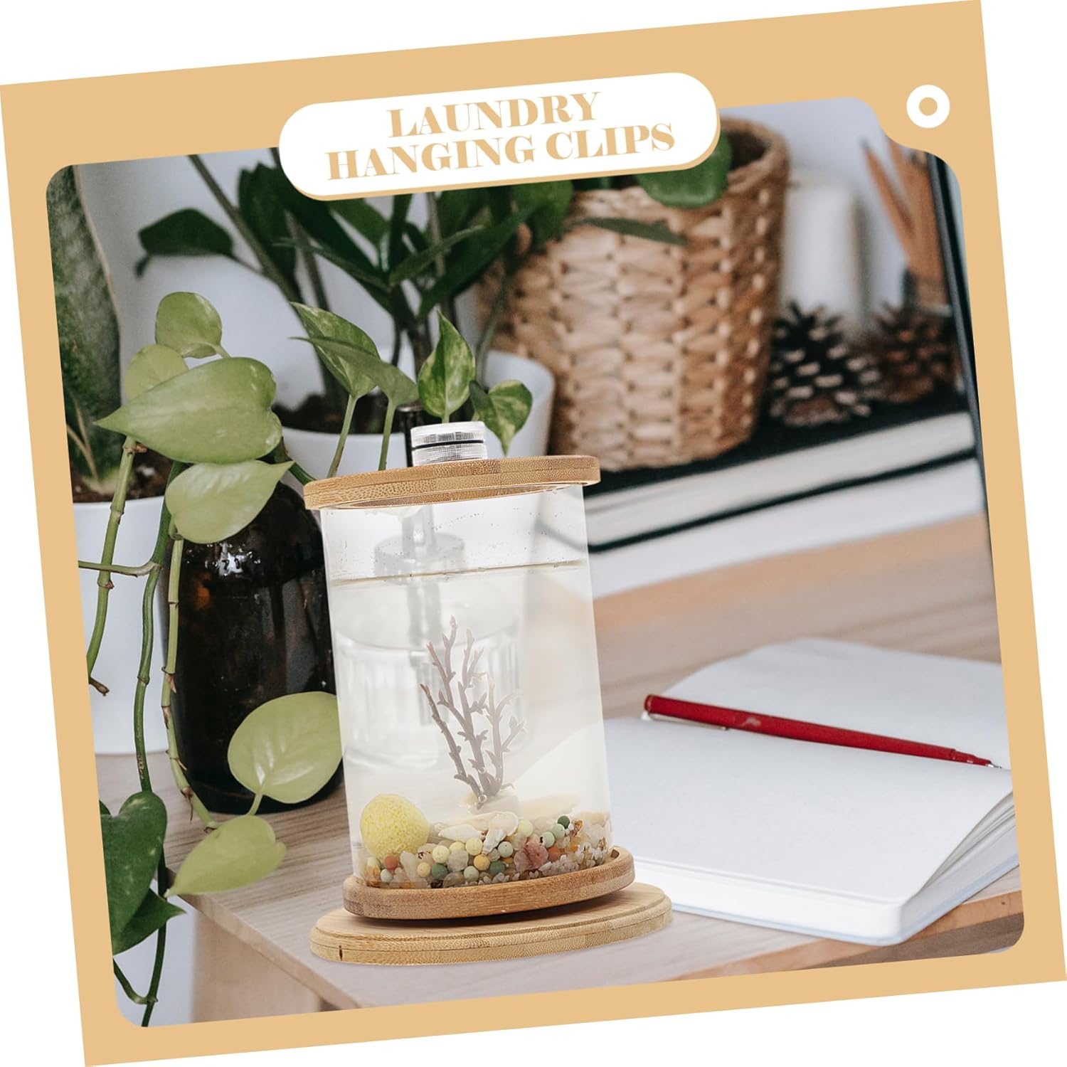 Garneck 1 Set Rotating Fish Bowl Unique Desktop Aquarium Tank with Phyllostachys Pubescens Frame for Home and Office Decor for Gardens and Craft Displays