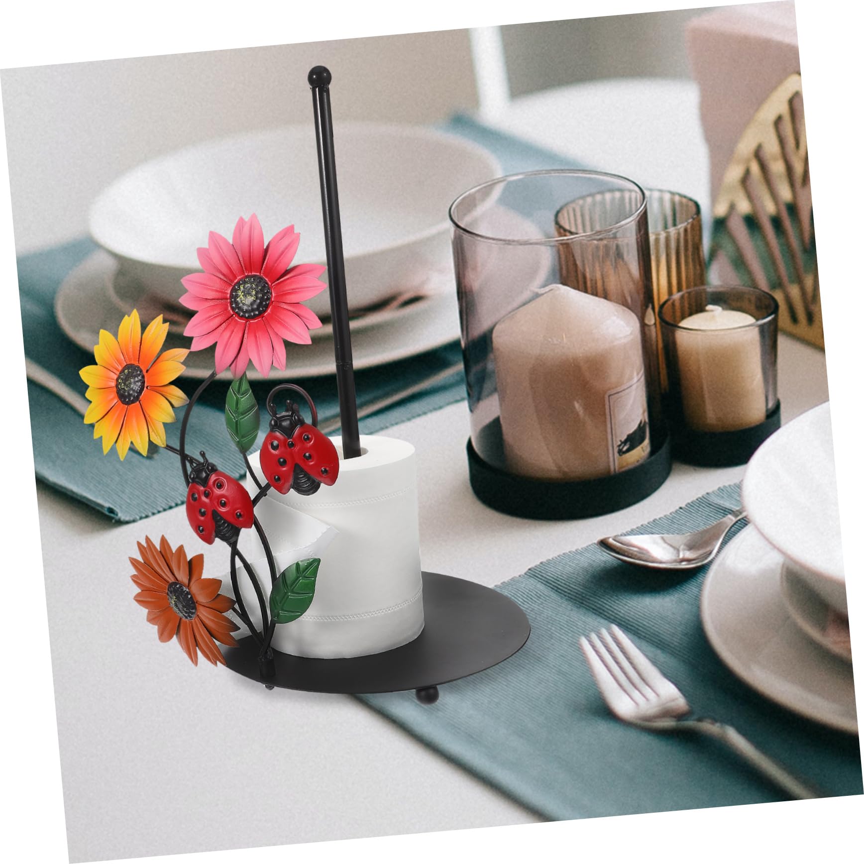 Porta Rotolo di Carta da Cucina in Ferro, Design Girasole, Base Stabile, Decorazione Moderna per Cucina e Soggiorno
