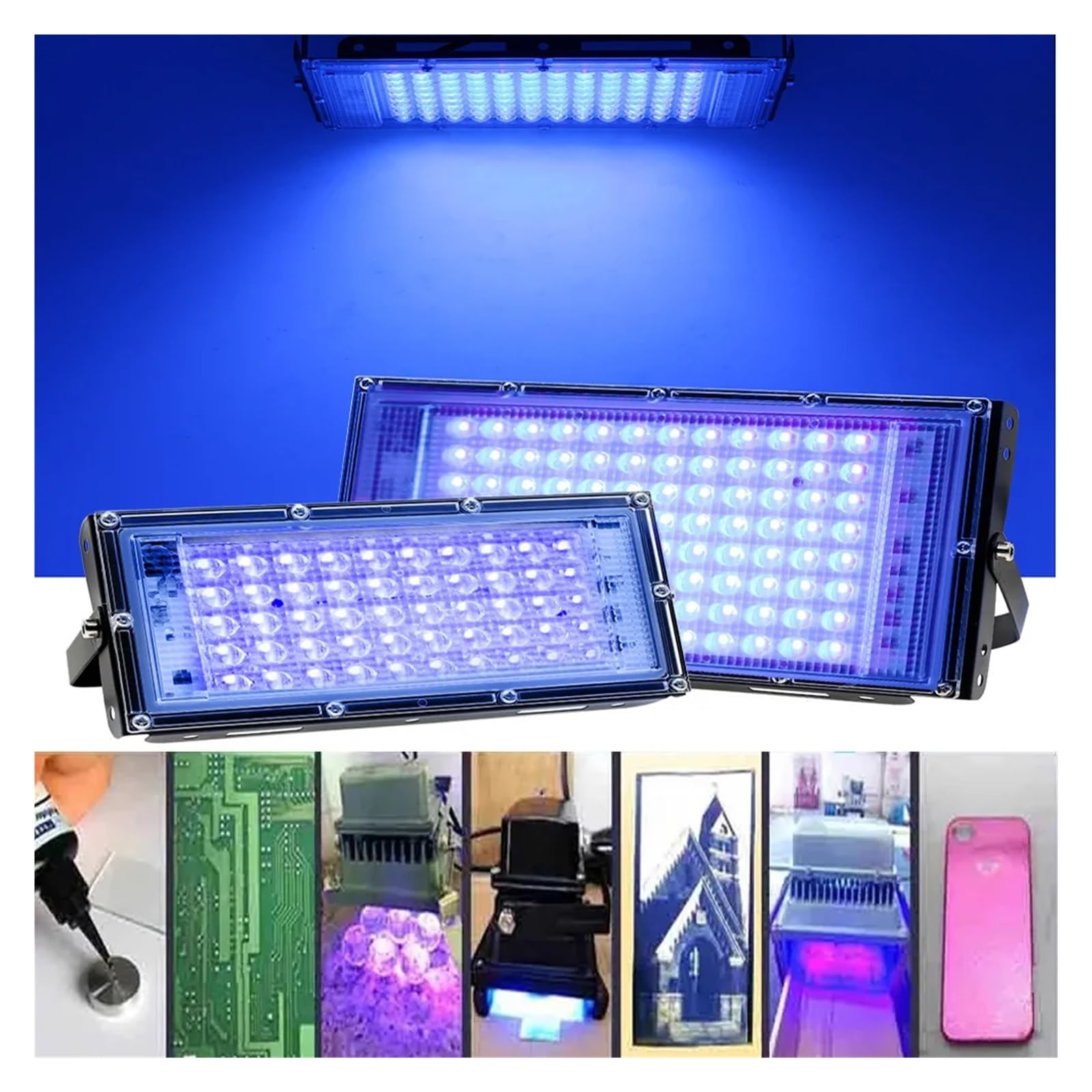 Lámpara de curado ultravioleta UV (UV) 100 W, 200 y 300 con luz púrpura 365 nm, 405 395 Detección fluorescente. Pegamento sin sombras. Resina aceite verde, Multiuso confiable(405nm,50W)