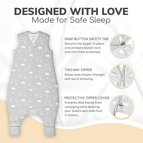 Miniatura 3 de Mama Cheetah Saco de dormir para niños pequeños con pies 3T-4T, 0.5 TOG de algodón orgánico con piernas, saco de dormir para bebés para caminantes,