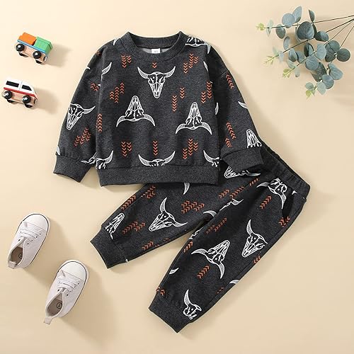 Miniatura 3 de Kaipiclos Ropa para bebé niño, sudadera de manga larga con cuello redondo y estampado de vaca, pantalones largos para correr, otoño, invierno, traje