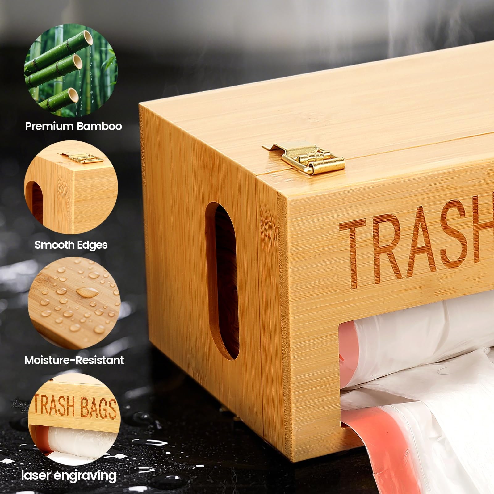 Libreshine Dispensador de bolsas de basura, dispensador de bolsas de basura de cocina, soporte de pared, organizador de bolsas de basura de bambú debajo del fregadero (estándar)