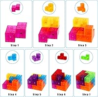 Vista 6 de Bloques de construcción magnéticos, cubos magnéticos 3D, juego de 7 bloques magnéticos multiformas con 54 tarjetas guía, desarrollo de inteligencia