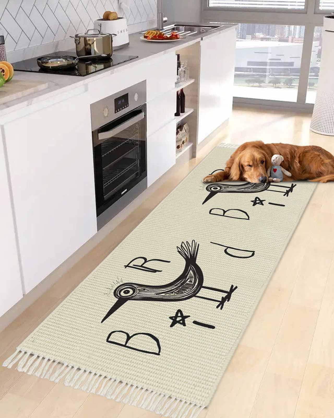 Cartoon Birds Area Rug Small - 2x4 Entryway Rug Washable Indoor Door Mat with Tassel,Minimalist Geometric Black Line Animal Modern Woven Throw Carpet