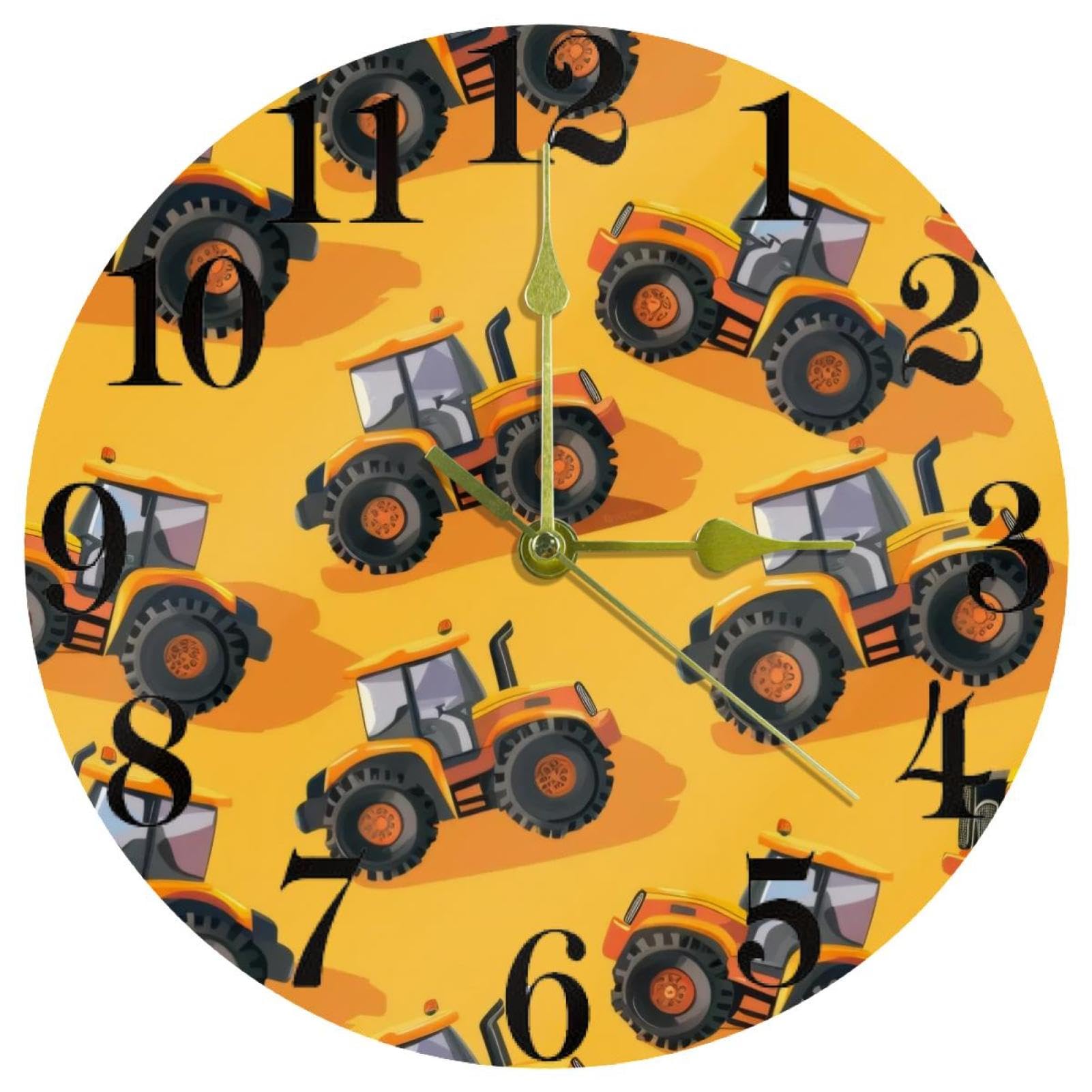 Horloge murale tracteur jaune pour décoration de cuisine et maison