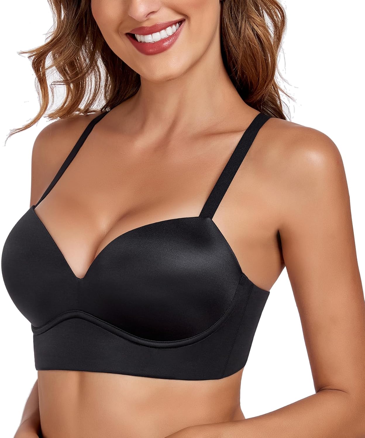 Lemorosy Women's Push Up Wireless Bra Multiway Convertible Plunge V Brassiere No Underwire Padded Comfortable T Shirt Bras - Image 2
