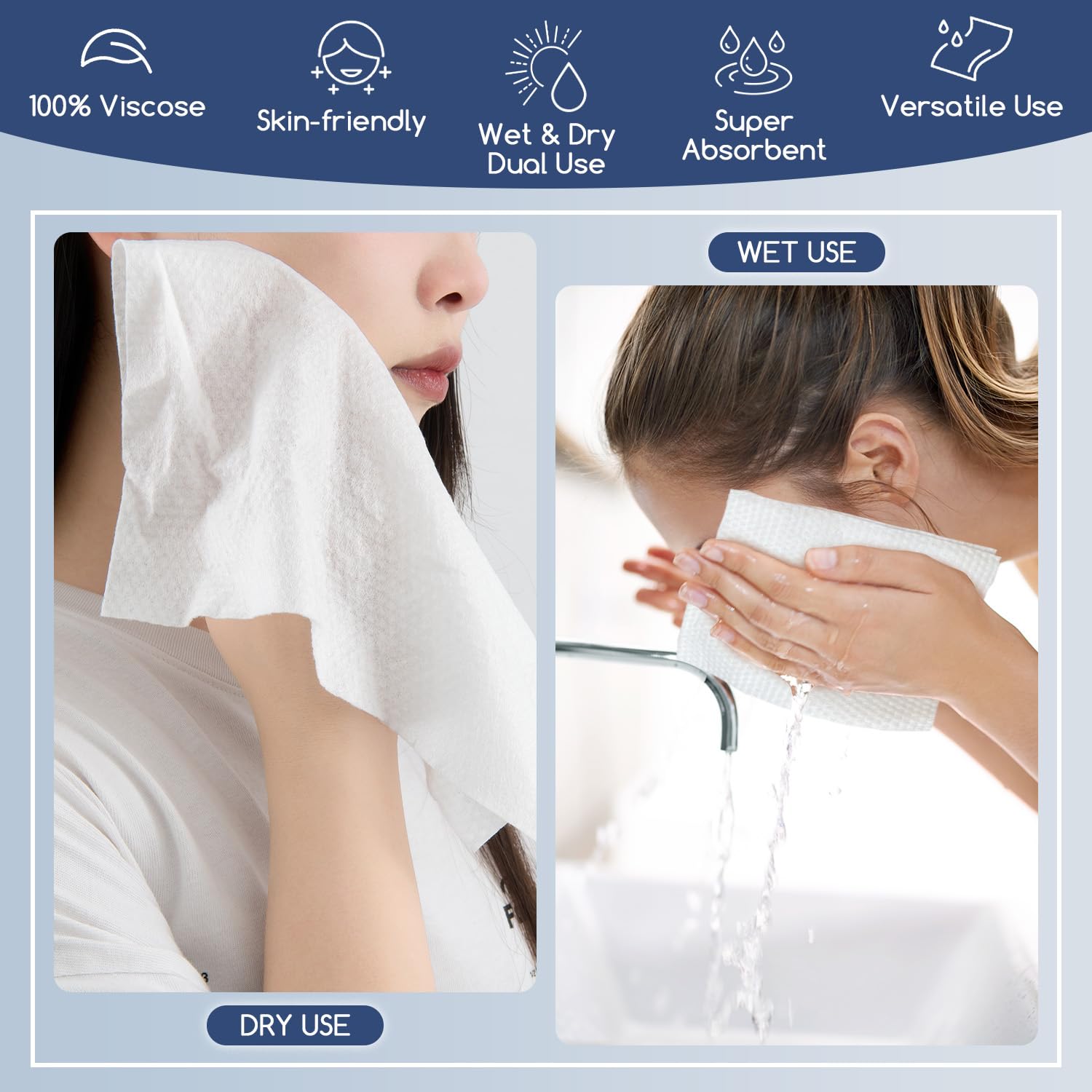 Disposable Face Towel Large Dry Face Wipes 40 Count/Box Extra Thick Soft Clean Facial Towels Remover Dry Wipes Makeup for Sensitive Skin, Facial Cleansing, Nursing, Travel?40 Count,White?