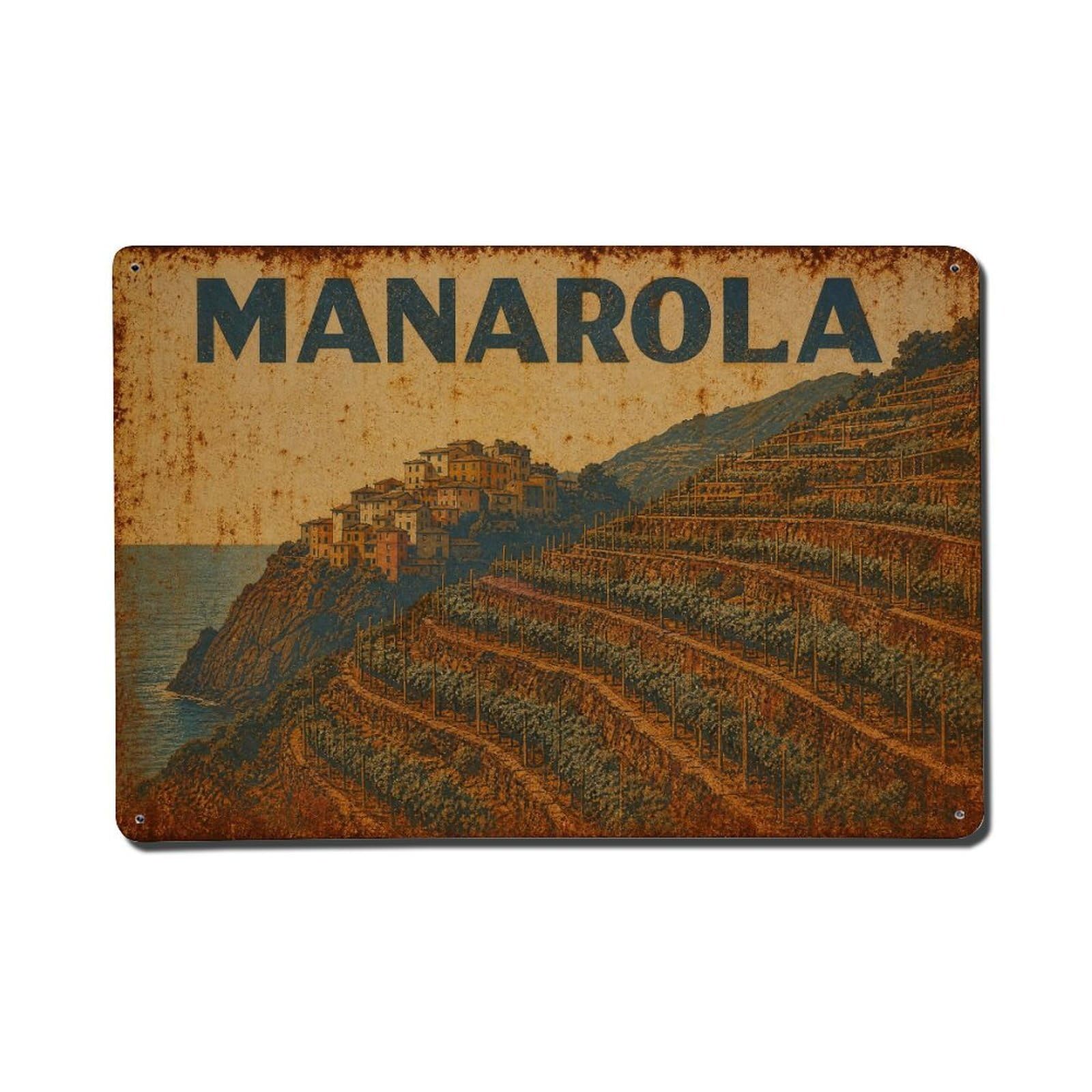 Metal Tin Sign Manarola Vintage Travel Italy