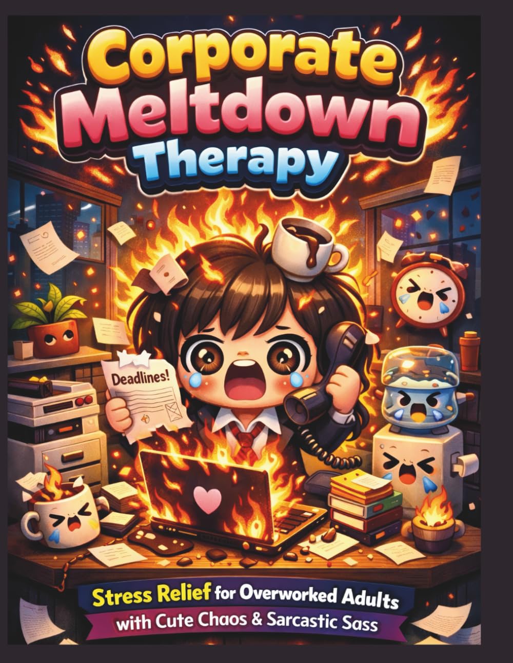 Bold Kawaii Corporate Meltdown Therapy Coloring Book: Stress Relief for Overworked Adults with Cute Chaos & Sarcastic Sass