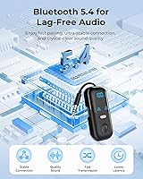 Vista 2 de Receptor transmisor Bluetooth 5.4 aptX adaptativo para 2 AirPods/auriculares, adaptador de audio Bluetooth 2 en 1 con micrófono y pantalla LED