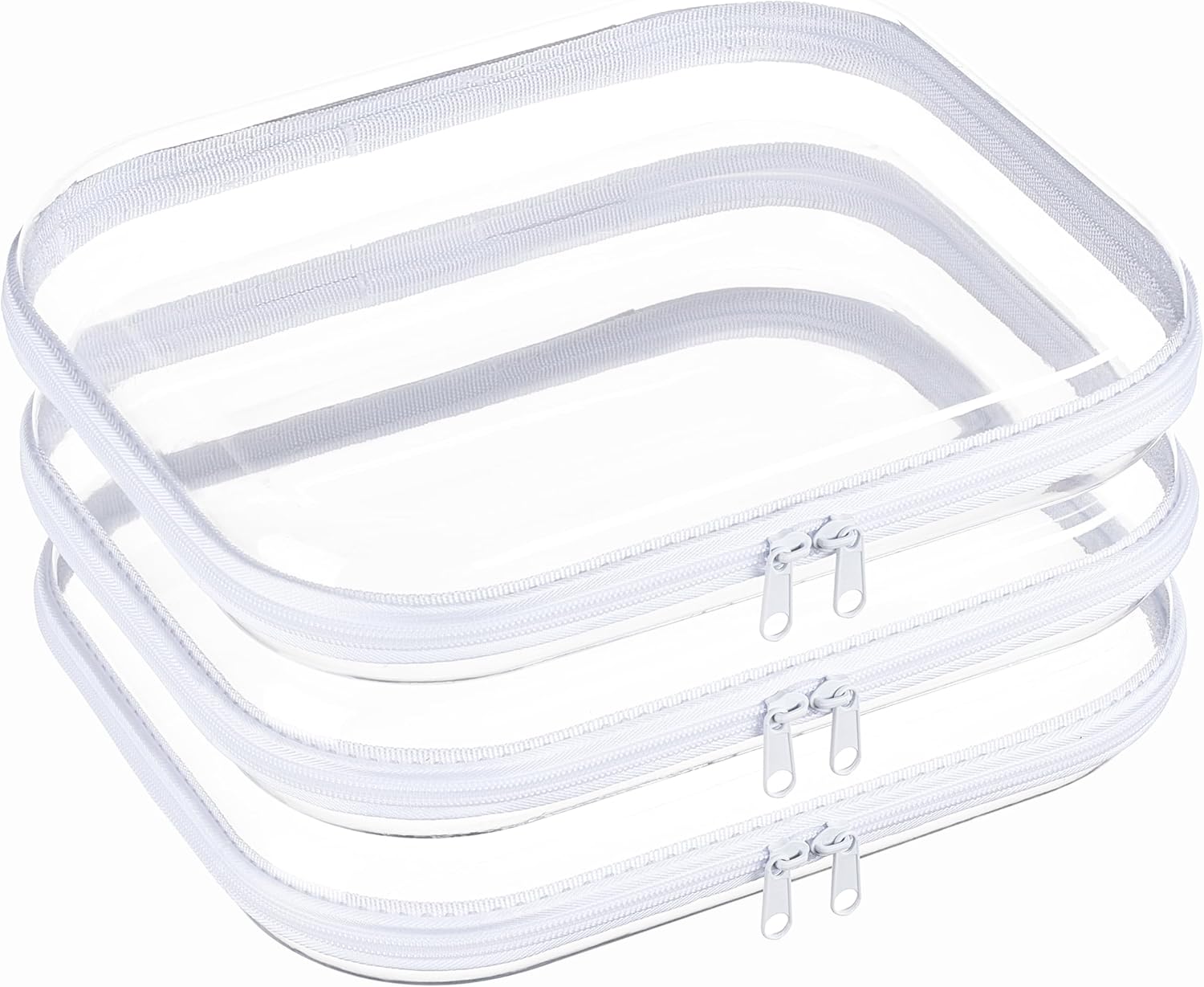 3-Pack Large Clear Hard Shell Zipper Case, Diaper Bag Organizer Pouches, Pencil Case & Makeup Bag, Travel Essentials and Toy Organizer (3L