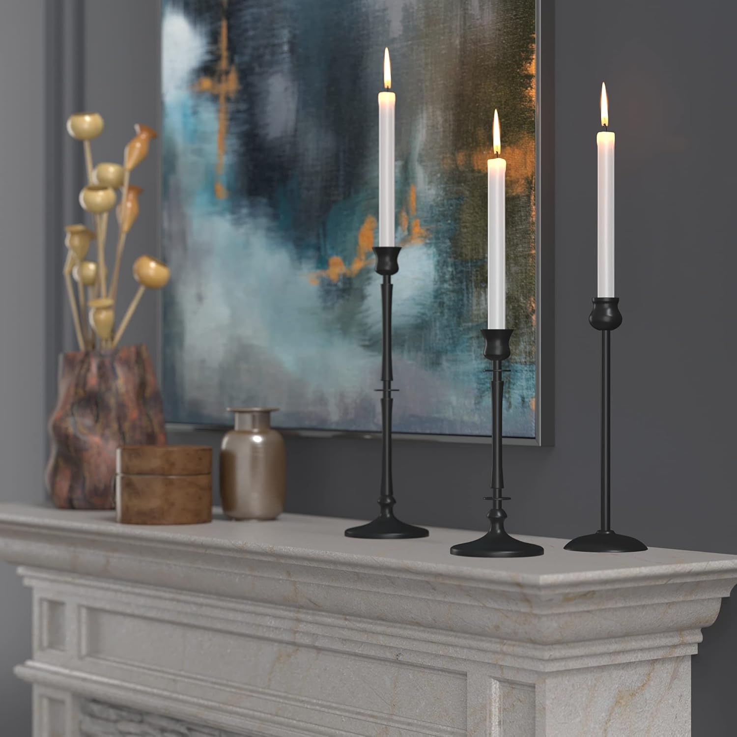 Matte Black Taper Candlestick Holders Set of 3 - Metal Taper Candle Holders for Candlesticks, Candlestick Holders for Taper Candles, Decorative Candle Stick Holders for Taper Candles : Home & Kitchen