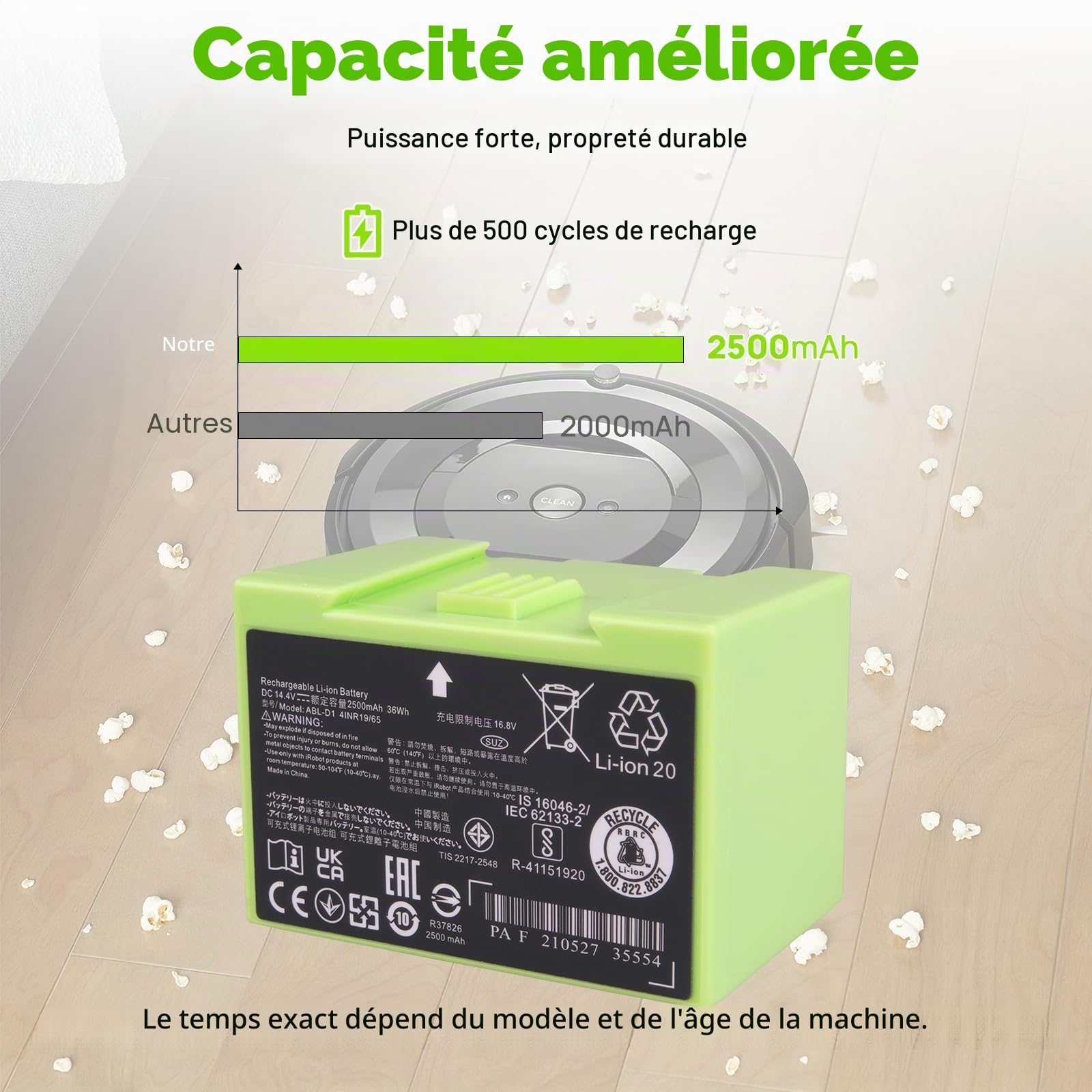 2500mAh Batterie ABL-D1 Compatible avec iRobot Roomba Séries e et i, i8 i8+ i7 i7+ i4 i4+ i3 i3+ i6 e5 e6 J7 7150 7156 7158 7558 3150 3158 3550 e5150 e5152 e6198, ABL-D2 [14,4 V 36 Wh]