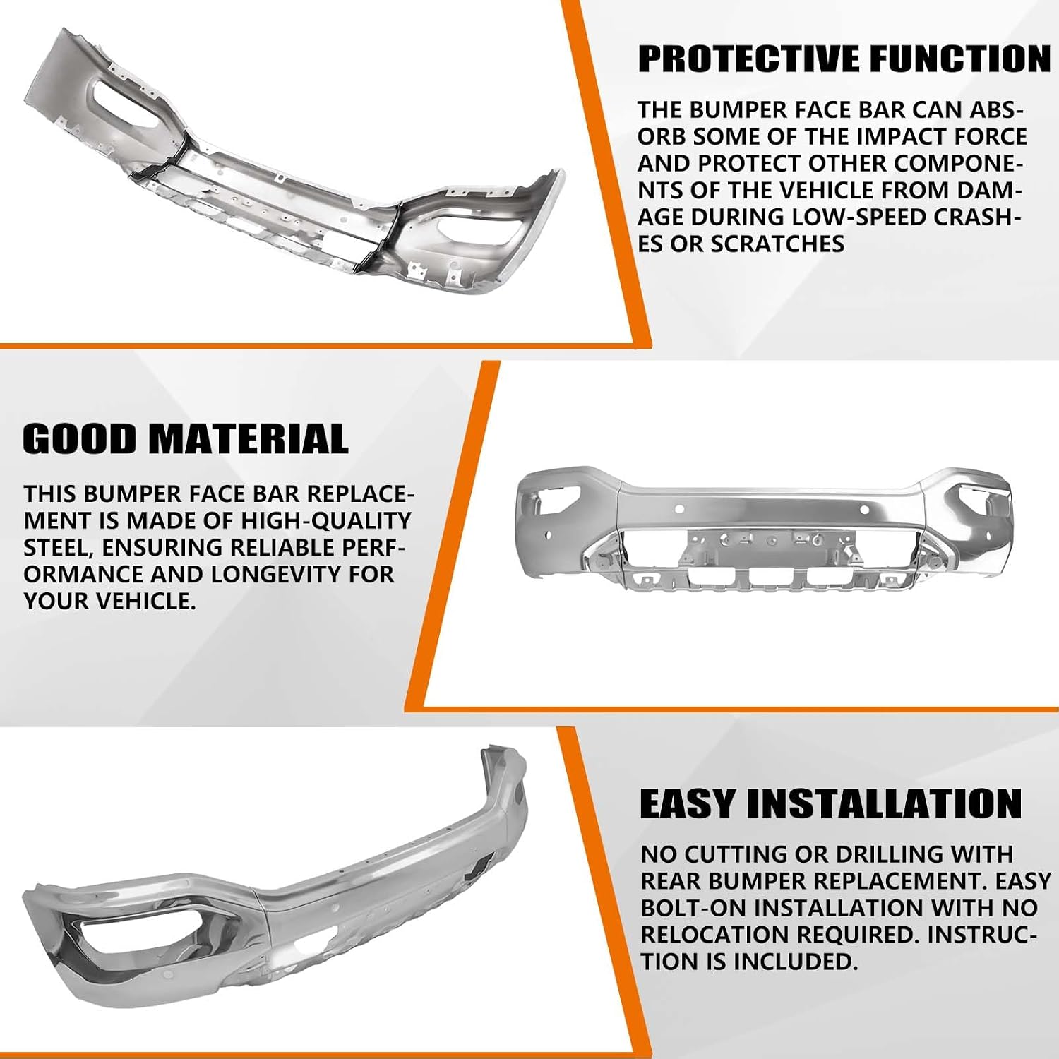 Front Bumper Impact Face Bar Compatible with 2016 2017 2018 GMC Sierra 1500/Sierra 1500 Limited(2019) W/Fog Light Hole, W/Parking Assist Hole Replace for GM1002866 23243500 (3 Piece Design)