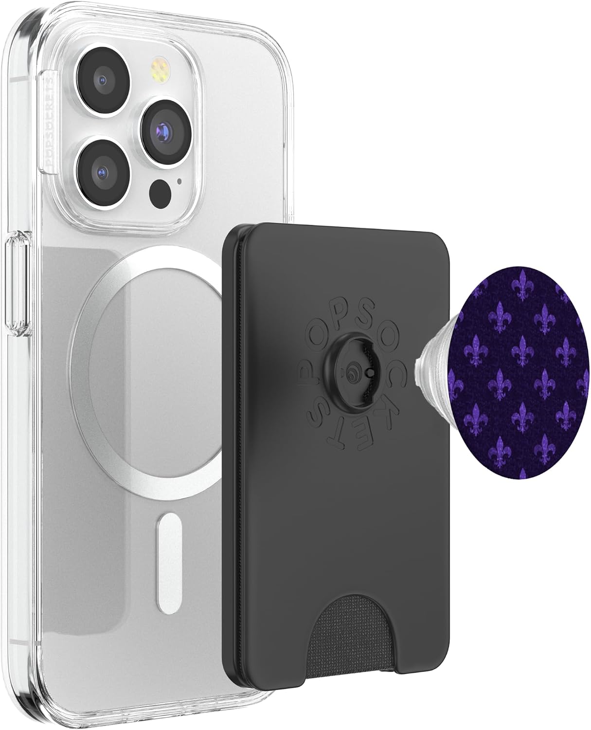 Mardi Gras Fleur de Lis in Shades of Purple PopSockets PopWallet for MagSafe