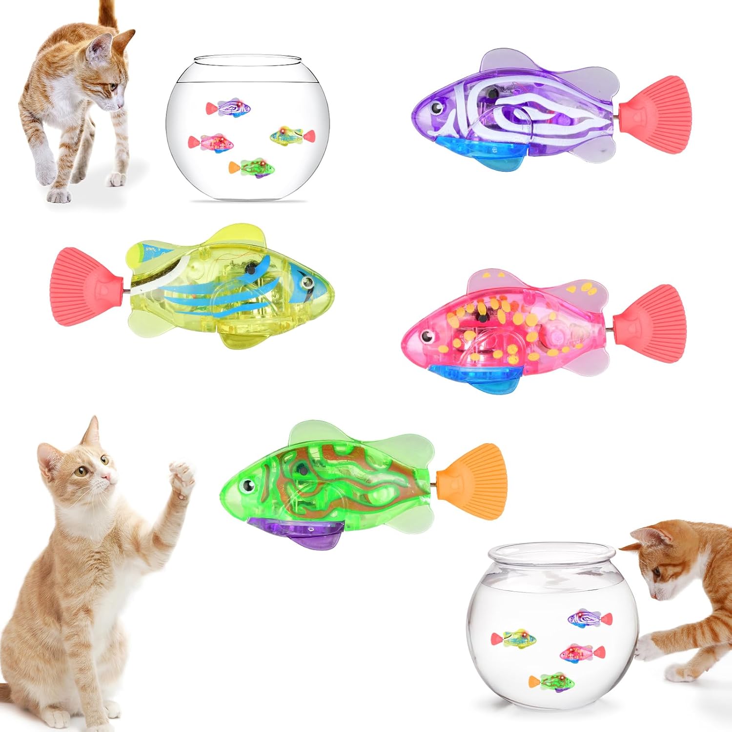 4 Pcs Swimming Robot Fish Cat Toys, Indoor Automatic Swimming Fish Toy