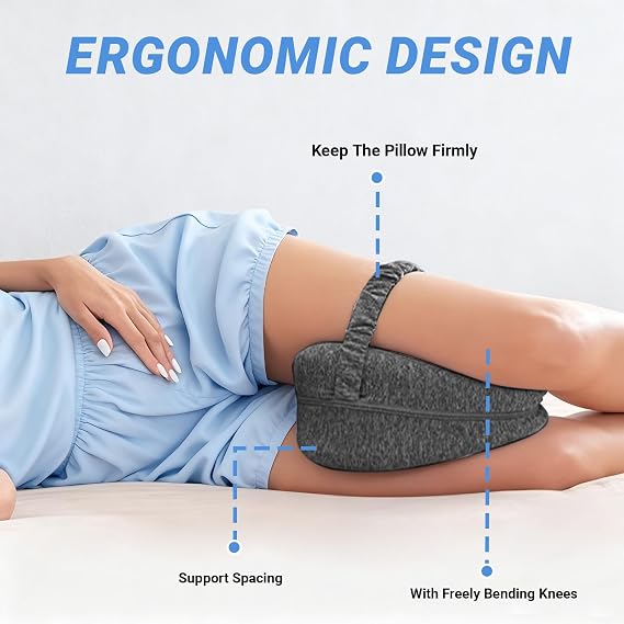Knee Pillow for Sleeping On Side, Heart Shape Knee Pillow, Leg Pillows for Sleeping on Side Memory Foam Wedge Pillows Support Cushion with Removable for Sides Sleepers Hip Pain (Grey)