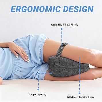 Knee Pillow for Sleeping On Side, Heart Shape Knee Pillow, Leg Pillows for Sleeping on Side Memory Foam Wedge Pillows Support Cushion with Removable for Sides Sleepers Hip Pain (Grey)