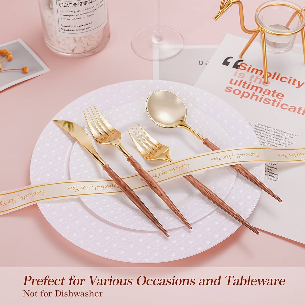 Amazon.com: Lullaby 120PCS Gold Plastic Silverware, Gold
