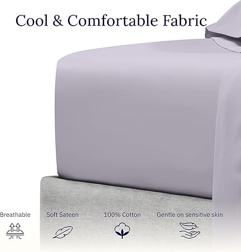 Vista 46 de California Design Den - Sábana ajustada individual XL, suave y duradera, 100 % algodón satinado de 400 hilos, fresca, con bolsillos profundos y 13