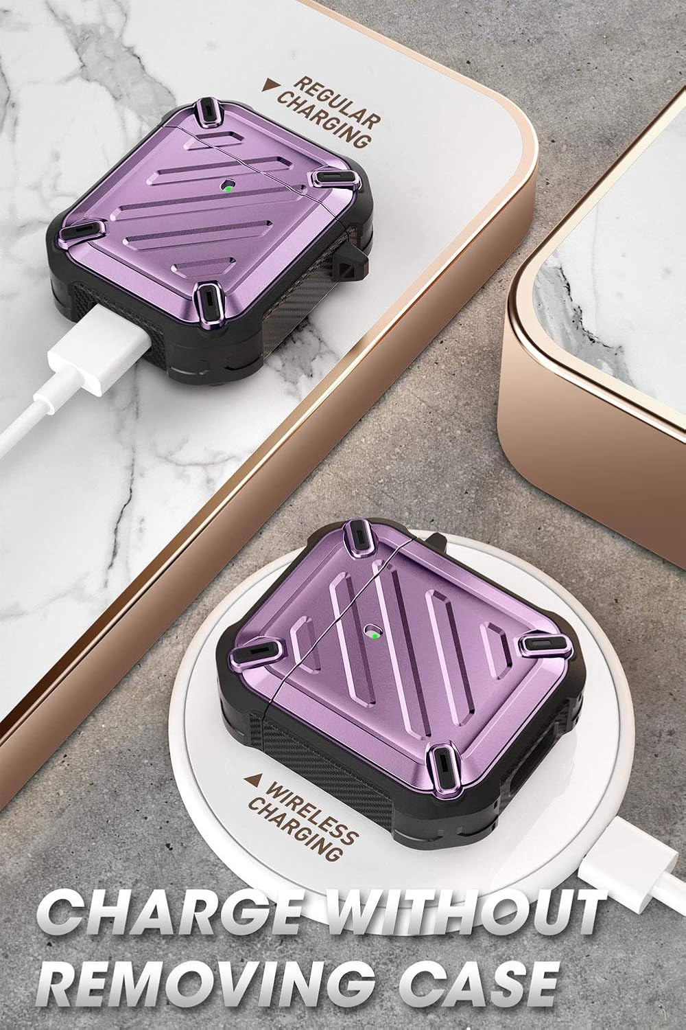 SUPCASE Unicorn Beetle Pro Series Case Designed for Airpods 1 & 2, Full-Body Rugged Protective Case with Carabiner for Apple Airpods 1st & 2nd (Purple)