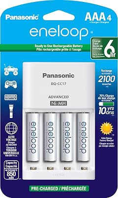 Panasonic K-KJ17M3A4BA Advanced Individual Cell Battery Charger Pack with 4 AAA eneloop 2100 Cycle Rechargeable Batteries