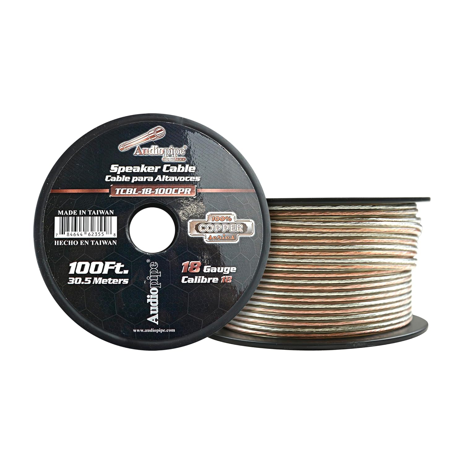 AudioPipe TCBL 100 Percent Copper Series Speaker Wire Roll - Clear PVC Jacket (18 AWG, 50 Feet)