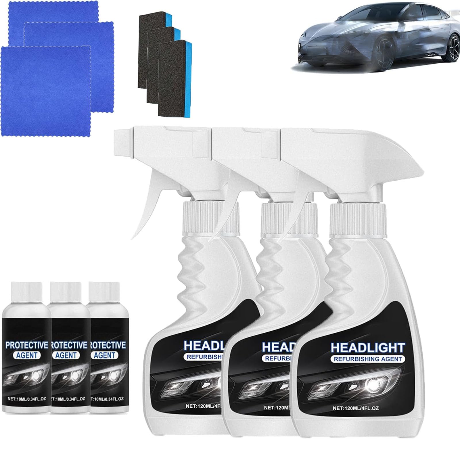 Restauración de Faros Q4, Kit de líquido de restauración de Faros automotrices, líquido de reparación de Faros de automóvil, Revestimiento hidrofóbico Mejorado Que restaura (3set)