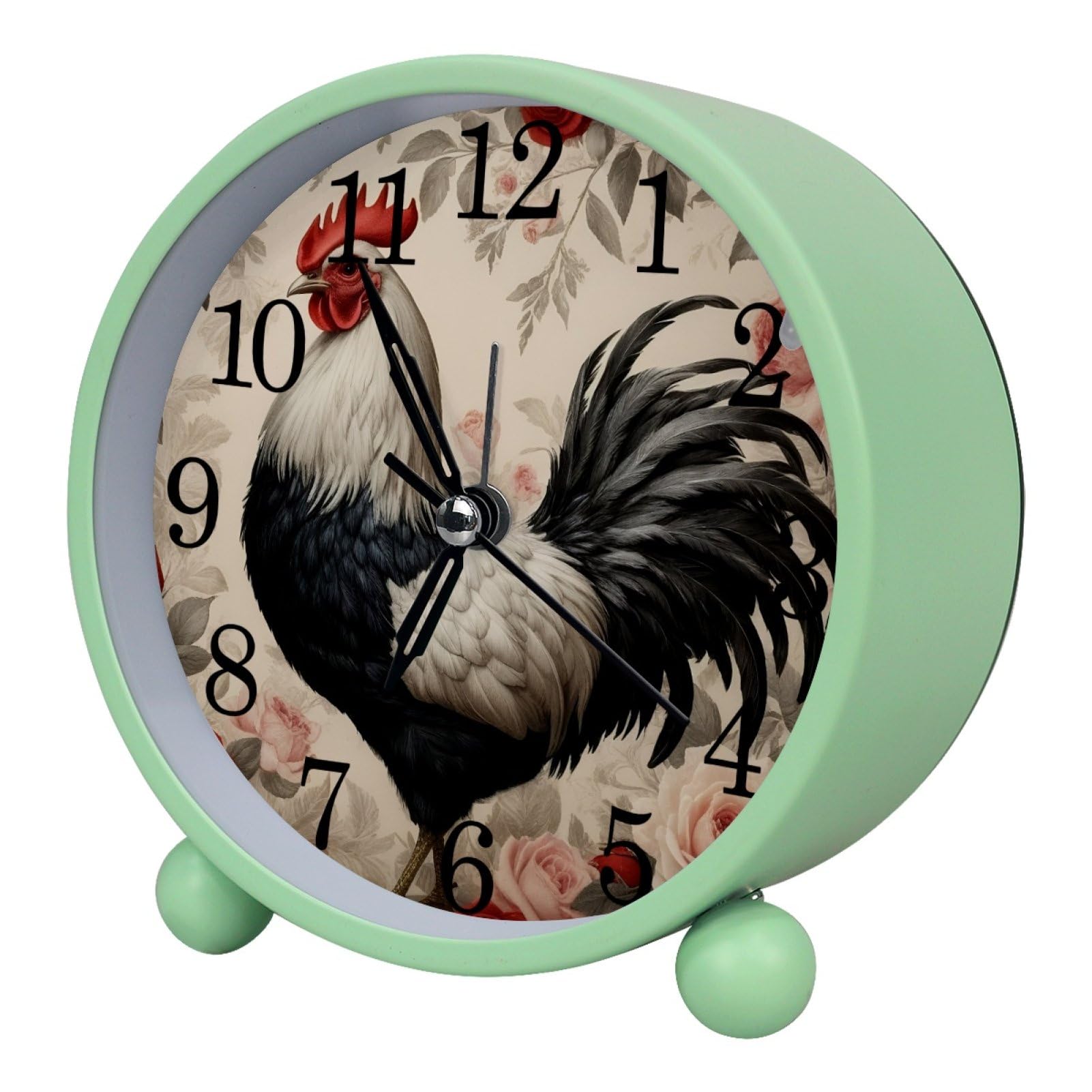 etoenbrc 10.9" Alarm Clock for Kids,Small Battery Operated Clock, Slient Plastic Table Clock for Living Room Decor,Bedroom,Office, Rooster and Flowers