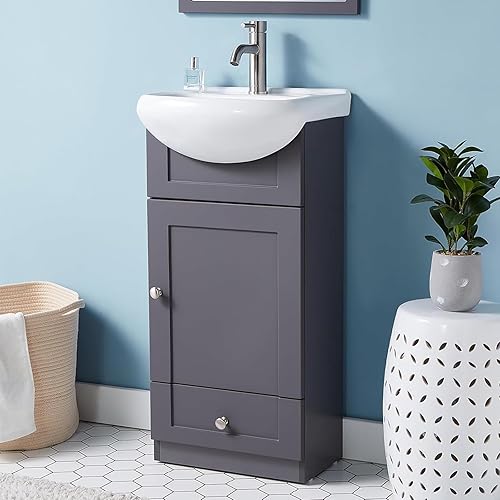 18 Inch Small Bathroom Vanity with Sink, Modern Bathroom Vanities Small Bathroom Sink Vanity Combo with White Countertop Sink,Narrow Bathroom Vanity for Small Spaces 1 Door 1