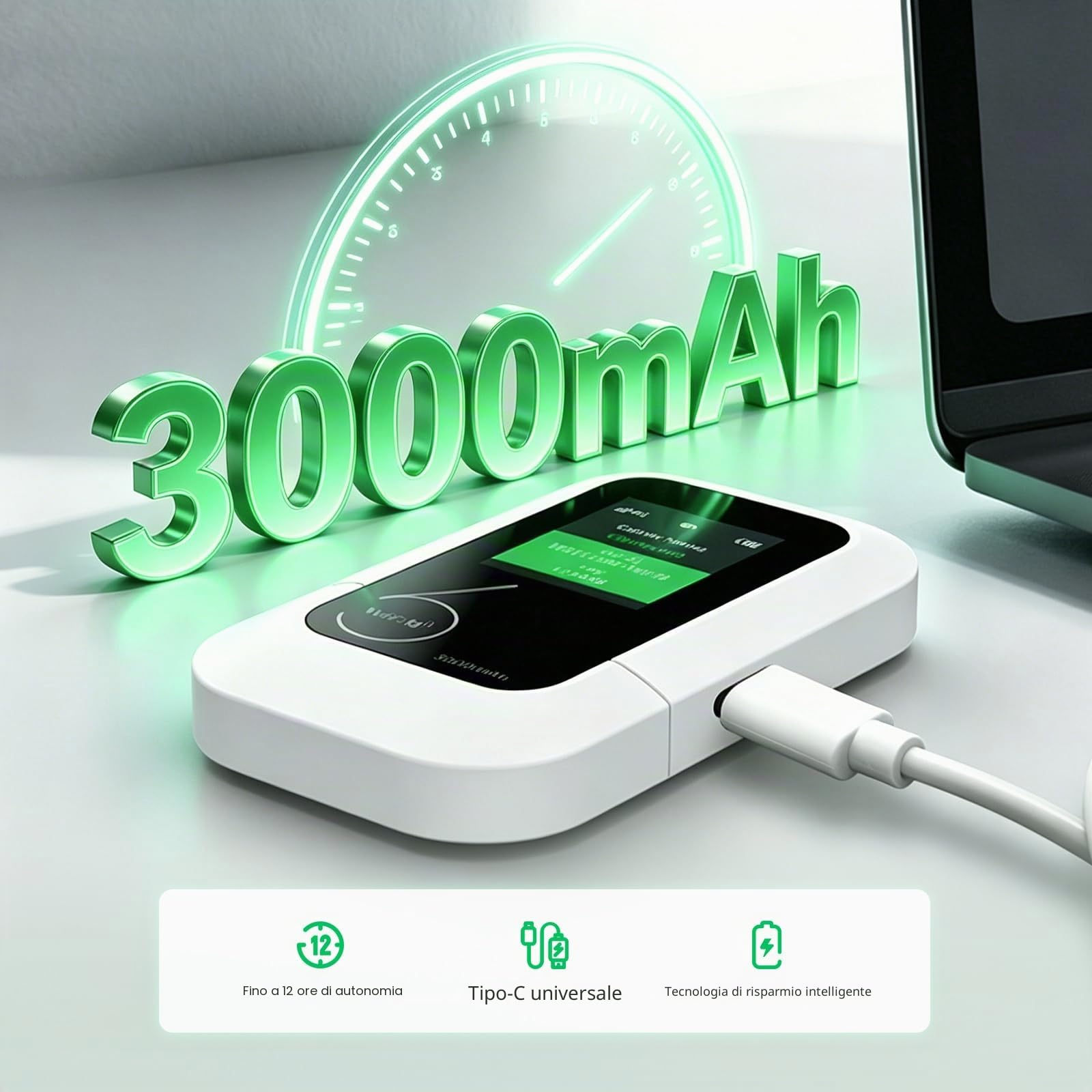 EIOTCLUB Router Wi-Fi 4G LTE Portatile: 150Mbps, 1GB Dati Inclusi, WiFi 6, WPA3. Hotspot Mobile con Batteria 3000mAh, Display LCD 1,7". Connette 10 Dispositivi. Pocket WiFi per Viaggi e Camping