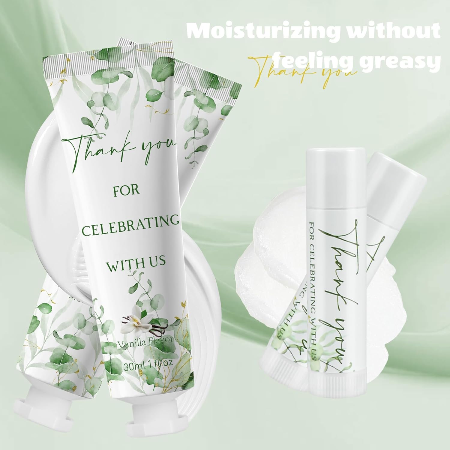 30 Sets Moisturizing Hand Cream Lip Balm Gift Kit for Wedding Return Thank You Welcome Gifts Sage Green Eucalyptus Leaf Theme Baby Shower Birthday Gifts Party Favors Games Prizes Winter Wedding Guests
