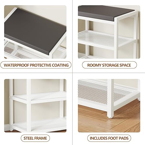 Miniatura 6 de Banco pequeño para zapatos, banco de almacenamiento, banco de entrada, estante de zapatos con cojín de asiento, organizador de zapatos estable para